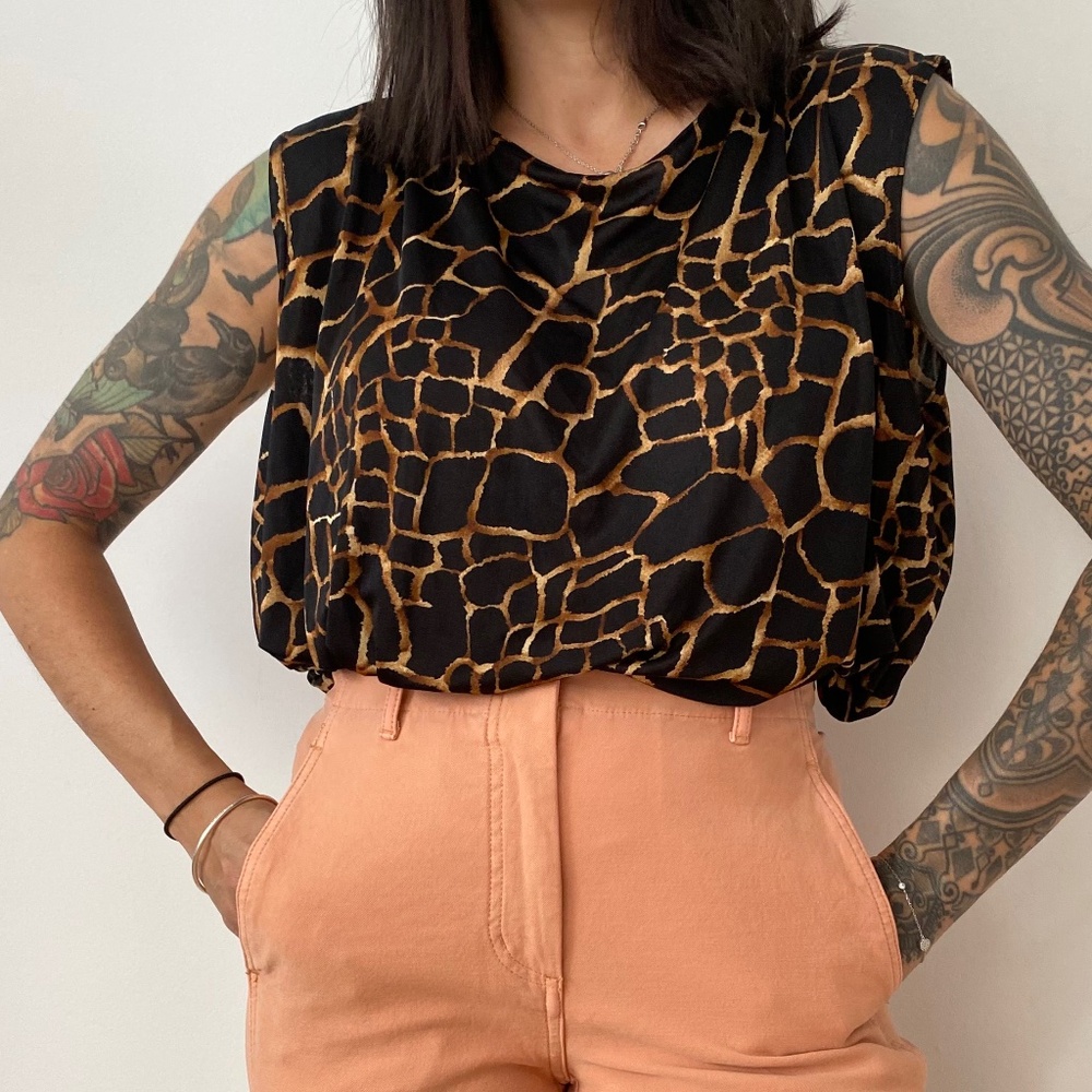 Vintage Black and Brown Animal Print Top